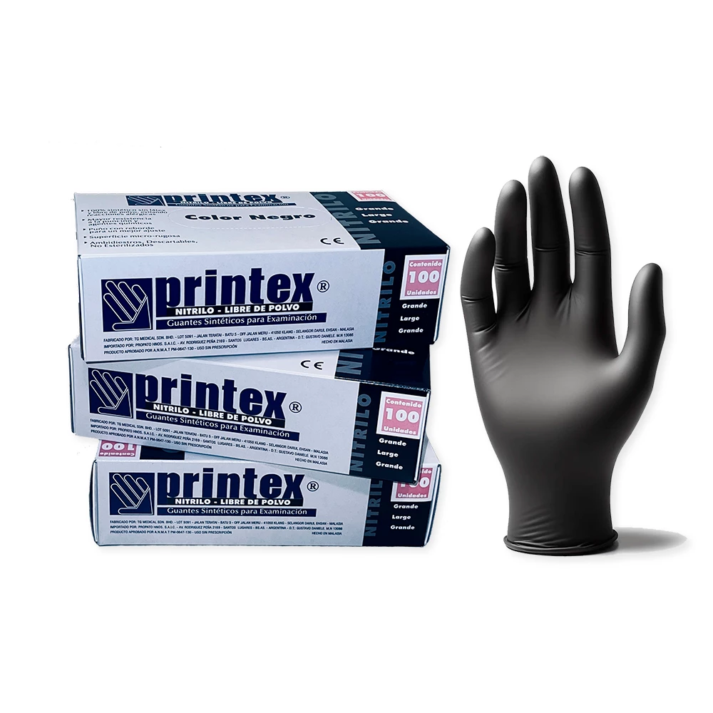 Guantes de Nitrilo Reforzados Printex x100 unidades - Talle M - Negro