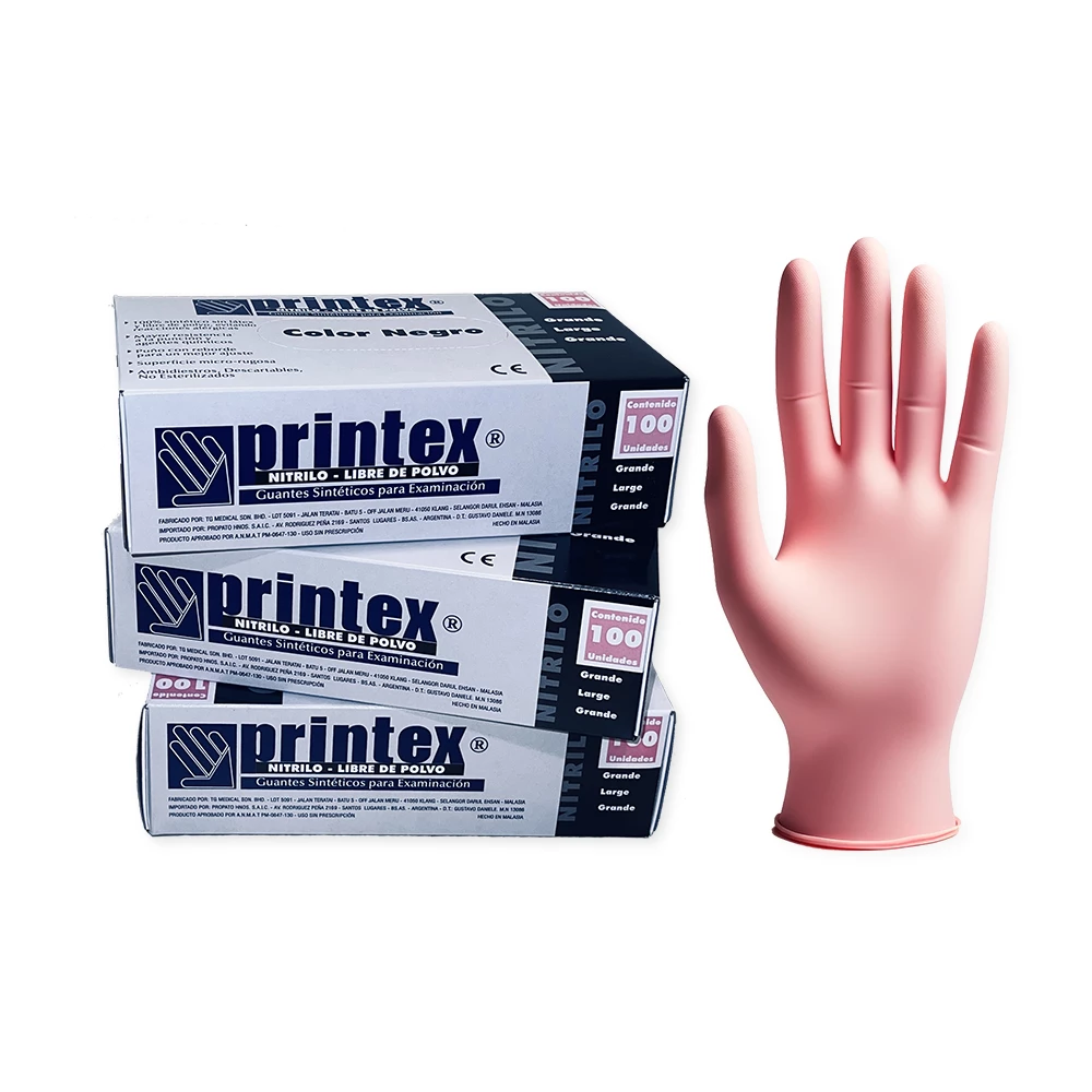 Guantes de Nitrilo Reforzados Printex x100 unidades - Talle M - Rosa Perlado