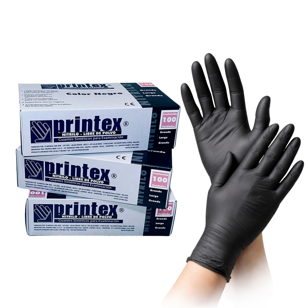 Guantes de Nitrilo Reforzados Printex x100 unidades - Talle M - Negro
