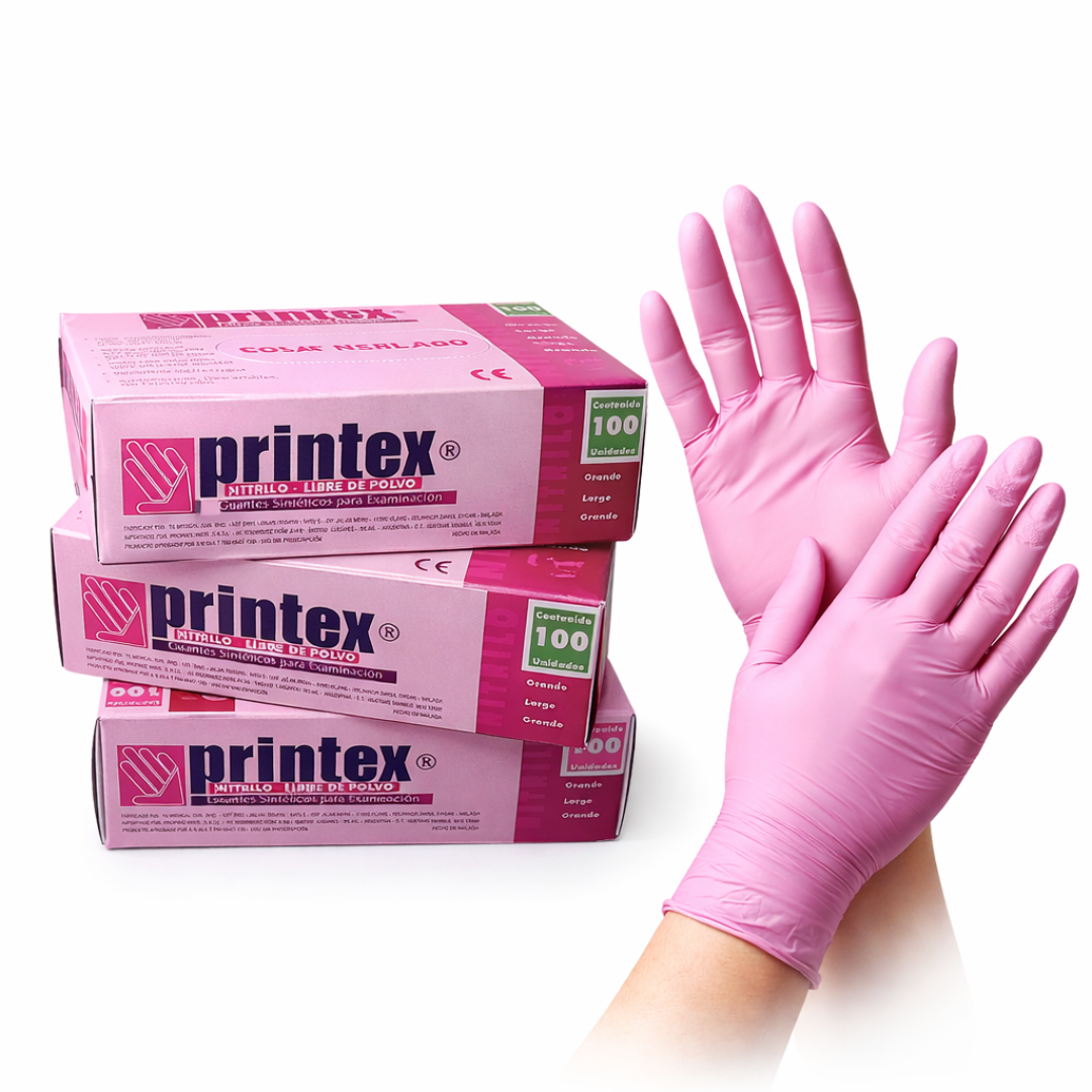 Guantes de Nitrilo Reforzados Printex x100 unidades - Talle M - Rosa Perlado