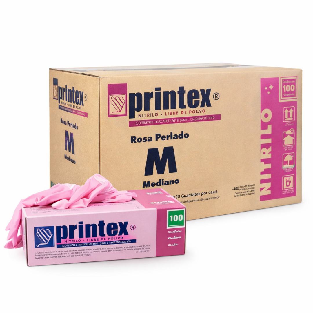 Guantes de Nitrilo Reforzados Printex x BULTO - Talle M - Rosa Perlado